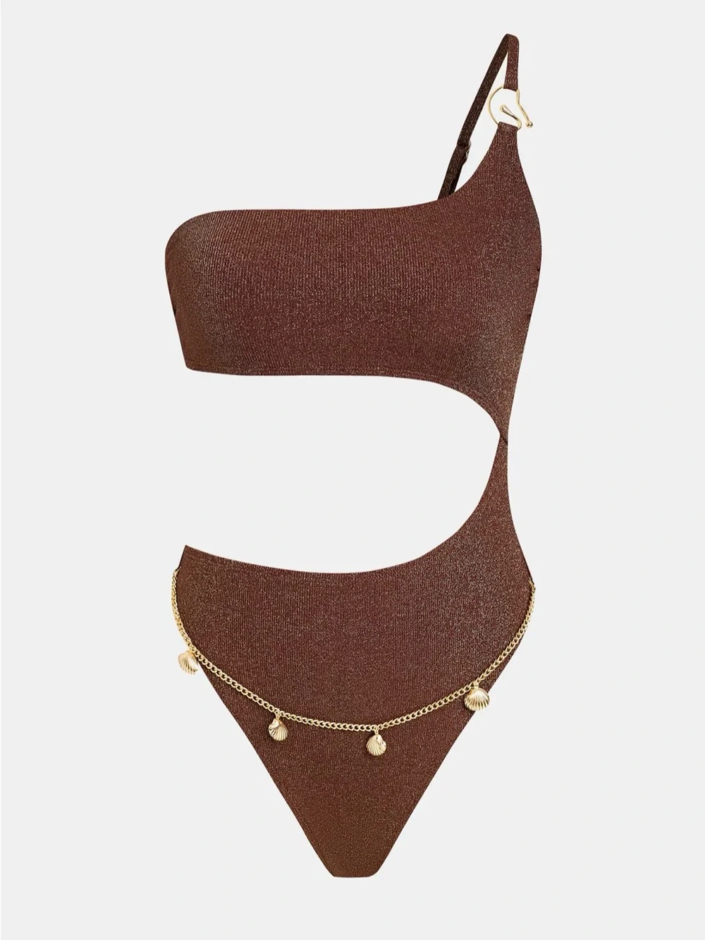 Brown Shimmer Cutout One-Piece Swimsuit
